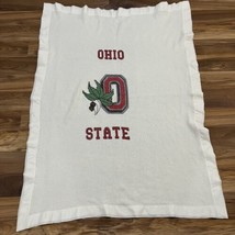 Vintage JE Morgan White Baby Blanket With Ohio State Embroidered On It 45x37 USA - £56.02 GBP