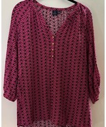 Kaari Blue 3/4 Sleeve Top Womens Large Pink Black V-Neck Gold Tone Buttons - €10,72 EUR