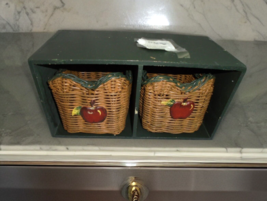 Set of 2 Wicker Rattan Baskets in Wood Box Kitchen Home Storage Decor Ap... - $11.79