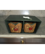 Set of 2 Wicker Rattan Baskets in Wood Box Kitchen Home Storage Decor Ap... - £9.25 GBP