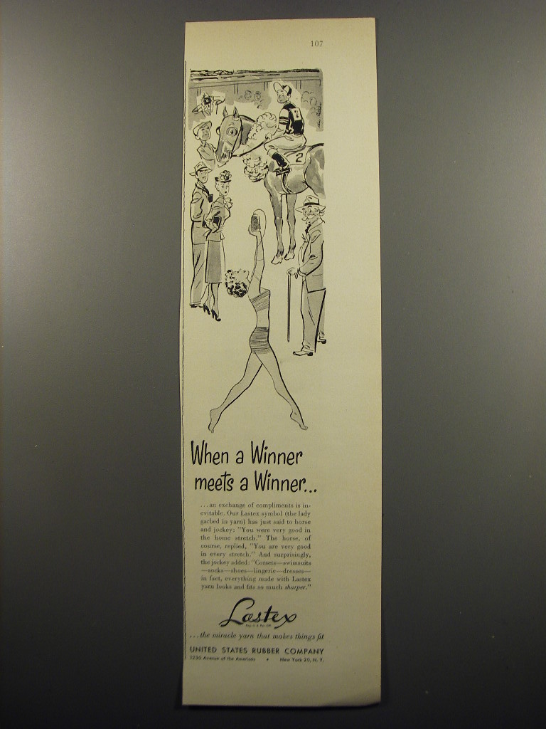 1950 United States Rubber Lastex Ad - When a winner meets a winner - $18.49