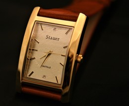 NIB stunning new men&#39;s Castile 1930&#39;s style gold on gold quartz dress wristwatch - £118.31 GBP