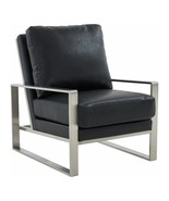 LeisureMod Jefferson Modern Leather Accent Armchair with Elegant Silver ... - $880.04
