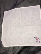 Vintage Hand Embroidered Hankerchief Hanky Pink Blue White - £11.95 GBP