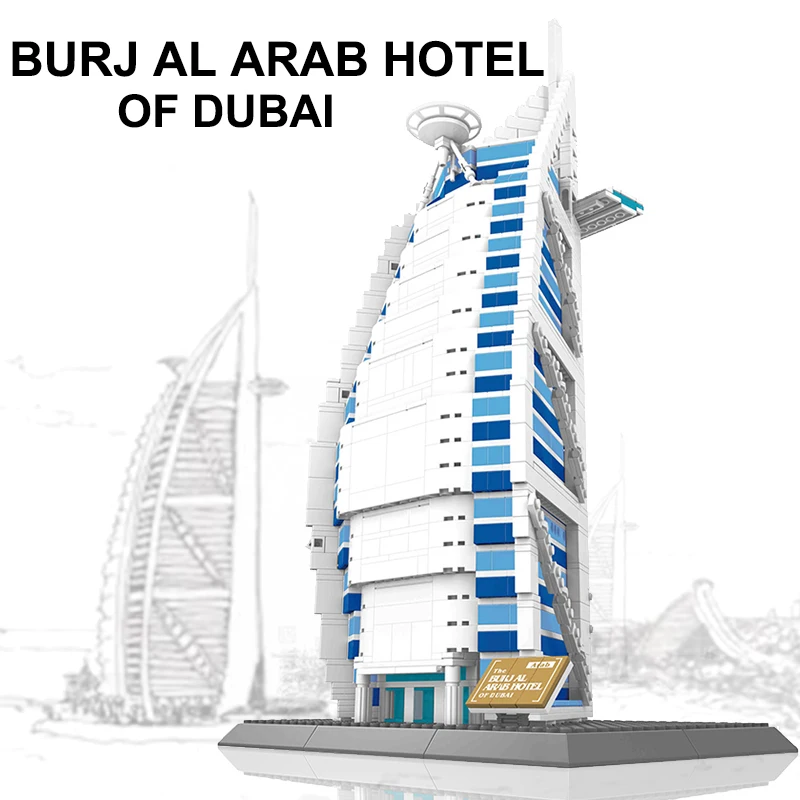 1368PCS Burj Al Arab Hotel Of Duba Building Blocks World Famous Architecture - £72.51 GBP