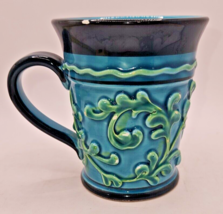 Vintage Lefton Porcelain Coffee Tea Cup Green blue Floral vine ITALY blue green - $14.50