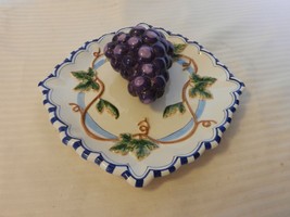 Ceramic Plate With 3 Dimensional Grapes Wall Art from Bella Gasa 7.75&quot; S... - $40.00