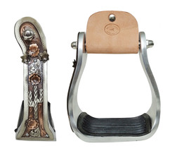 Horse 5&quot; Aluminum Cactus Engraved Western Ridding Barrel Saddle Stirrups... - $59.39