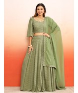 Pista green chikankari mehandi special lehenga choli for party &amp; bridesm... - $70.00