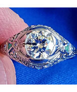 EARTH MINED Diamond Art Deco Emerald Engagement Ring VINTAGE Platinum So... - $13,865.25