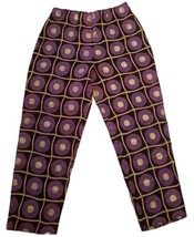 Vintage Brocade Ankle Pants Purple Gold Medallion Womens Crop Tapered Leg Club - $40.30