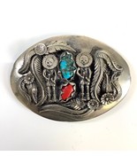 Vintage Southwest Kachina Turquoise Coral Handmade Belt Buckle Unmarked ... - $2,221.52 MXN