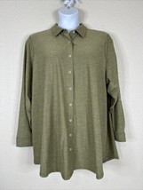 Lands&#39; End Womens Plus Size 3X Green Knit Button-Up Shirt Long Sleeve St... - $17.99