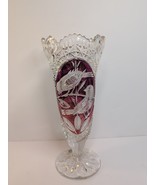Hofbauer Germany The Ruby Byrdes Collection Birds Frost Cut Crystal Vase... - $54.34 CAD