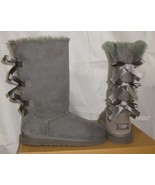 UGG BAILEY BOW TALL Grey Triplet Suede Boots Youth Size US 4, fit Women&#39;... - $98.99