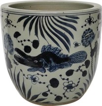 Planter Vase Lotus Fish Blue White Porcelain Handmade Hand-Crafted - $229.00