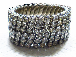 2 Vintage Three Row Expandable Clear Rhinestone Bracelets Excellent   - £11.99 GBP