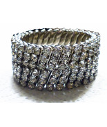 2 Vintage Three Row Expandable Clear Rhinestone Bracelets Excellent   - £11.74 GBP