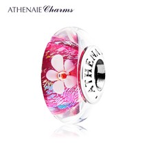 Genuine Murano Glass Bead 925 Silver Core Rose Red Shimmer Petal Charm Fit Europ - £38.41 GBP