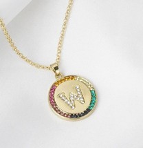 1.10Ct Multi Color Lab Created Diamond Letter &quot;W&quot; Pendant 14k Yellow Gold Plated - £109.64 GBP