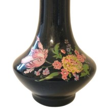 Vtg Black Amethyst Glass Vase Floral Bud Purple Ruffled Handpainted Shiah Yih - £21.42 GBP