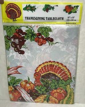 Thanksgiving Tablecloth 52x72 Rectangle Turkey Pumpkins Vintage NOS New - £2.37 GBP