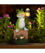 Solar Garden Statue Frog Figurine - Garden Art with Solar Lights for Law... - £33.77 GBP