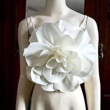 Novaluxe Flower Tube Top Cream White Satin Strappy Tank Back Zip Lined S... - $57.00