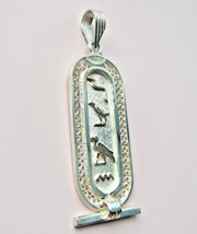 Cartouche 925 Sterling Silver Vermeil Hieroglyphs Ankh Cleopatra Pendant Egypt - £35.84 GBP