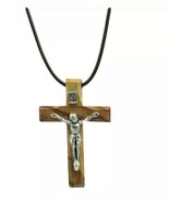 Wood Olive Cross Crucifix Pendant Necklace Made in Holy Land Bethlehem J... - $18.79 CAD