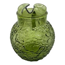 Vintage 70s Anchor Hocking Glass Ball Pitcher Lido Milano Crinkle Avocado Green - £20.45 GBP