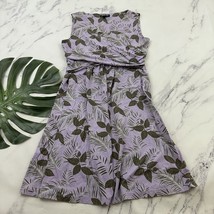 Lands End Womens Dress Size M 10/12 Purple Green Tropical Floral Faux Wrap - $29.69