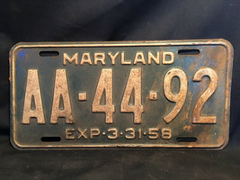 Old Vtg 1958 Maryland License Plate AA-44-92 Car Truck Van SUV Automobile - £39.92 GBP