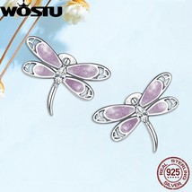 Real 925 Sterling Silver Purple Dragonfly Stud Earrings For Women Hollow Animal  - £17.11 GBP