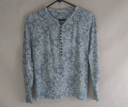 Lucky Brand Women&#39;s Blue &amp; White Floral Paisley Shirt With Button Accents Small - £7.67 GBP
