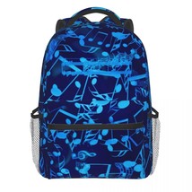 Music Notes Backpack Teen Chaotic Blues Pattern Backpa Polyester Cute School Bag - £138.61 GBP