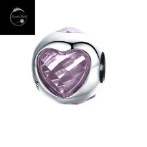 Pink Love Heart Charm Bead Genuine Sterling Silver 925 For Bracelets Mum Family - $18.79