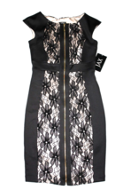 NWT JAX Black Floral Lace Exposed Zip-Front Cap-Sleeve Sheath Dress 2 $138 - £16.28 GBP