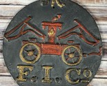 Antique/Vintage Cast Iron F. I. Co Fire Insurance Plaque w/ Red Fire Truck - $96.74