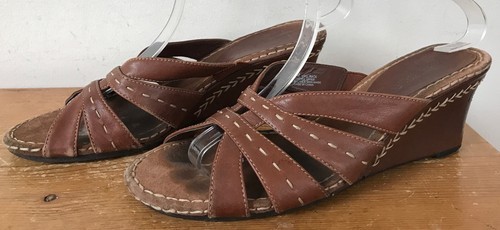 Aerosoles Vine Rack Brown Leather Strappy Stitched Boho Wedge Sandals He... - $29.69