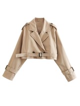 YENKYE  New Women Fashion With Belt Oversized Cropped Trench Coats Vintage Doubl - £41.25 GBP