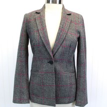 J.Crew Factory Womens 4 Glen Plaid One Button Wool Blend Blazer Gray Pink Career - £46.28 GBP