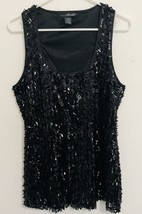 WILLI SMITH Black Disco Evening Party Holiday Sequin Sparkly Cocktail Tank Top L - £14.62 GBP