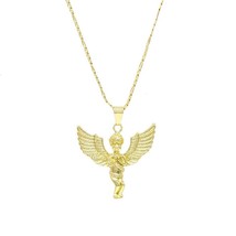 18k Layered Real Gold Filled Angel charm Pendant with Chain Necklace Lin... - $14.52