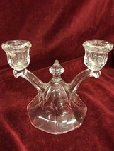 VINTAGE Elegant Glass double Candelabra clear HOLLYWOOD REGENCY candle h... - $51.47