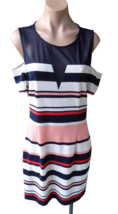 Guess Multicolor Stripe Cold Shoulder Sheath Dress Sz 10 Stretch Textured - £29.97 GBP