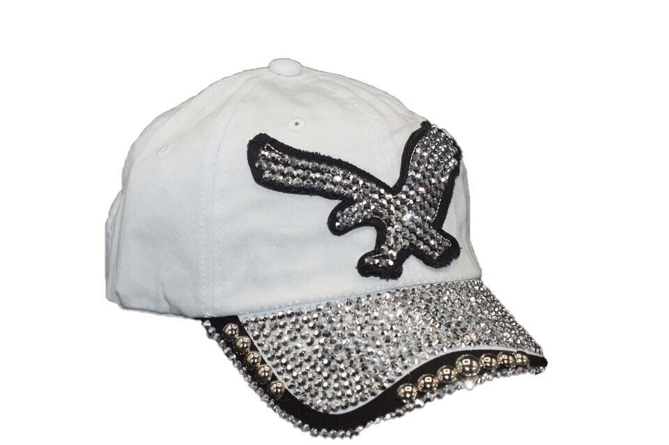 White - Eagle Baseball Cap Wash Dad Sparkle Cap Design Adjustable Strap Unisex