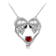 Skull Necklace  Heart Shape For Women With Two Black Skulls Engagement Pendent  - £143.10 GBP