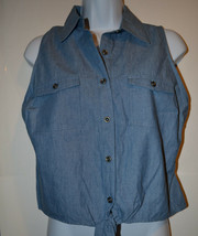  Womens JUNIORS Bongo Chambray  W Lacy  Back Top Size L NWT Jean Look  - $13.99