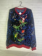 33 Degrees Santa Claus Dinosaurs Light Up Ugly Christmas Holiday Sweater Mens L - £27.22 GBP